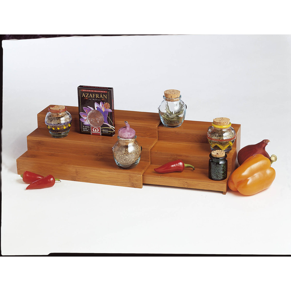 Freestanding Bamboo Spice Rack with Adjustable Racks